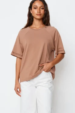 Women Apero Logo Sleeve Box Cut Tee - Mocha