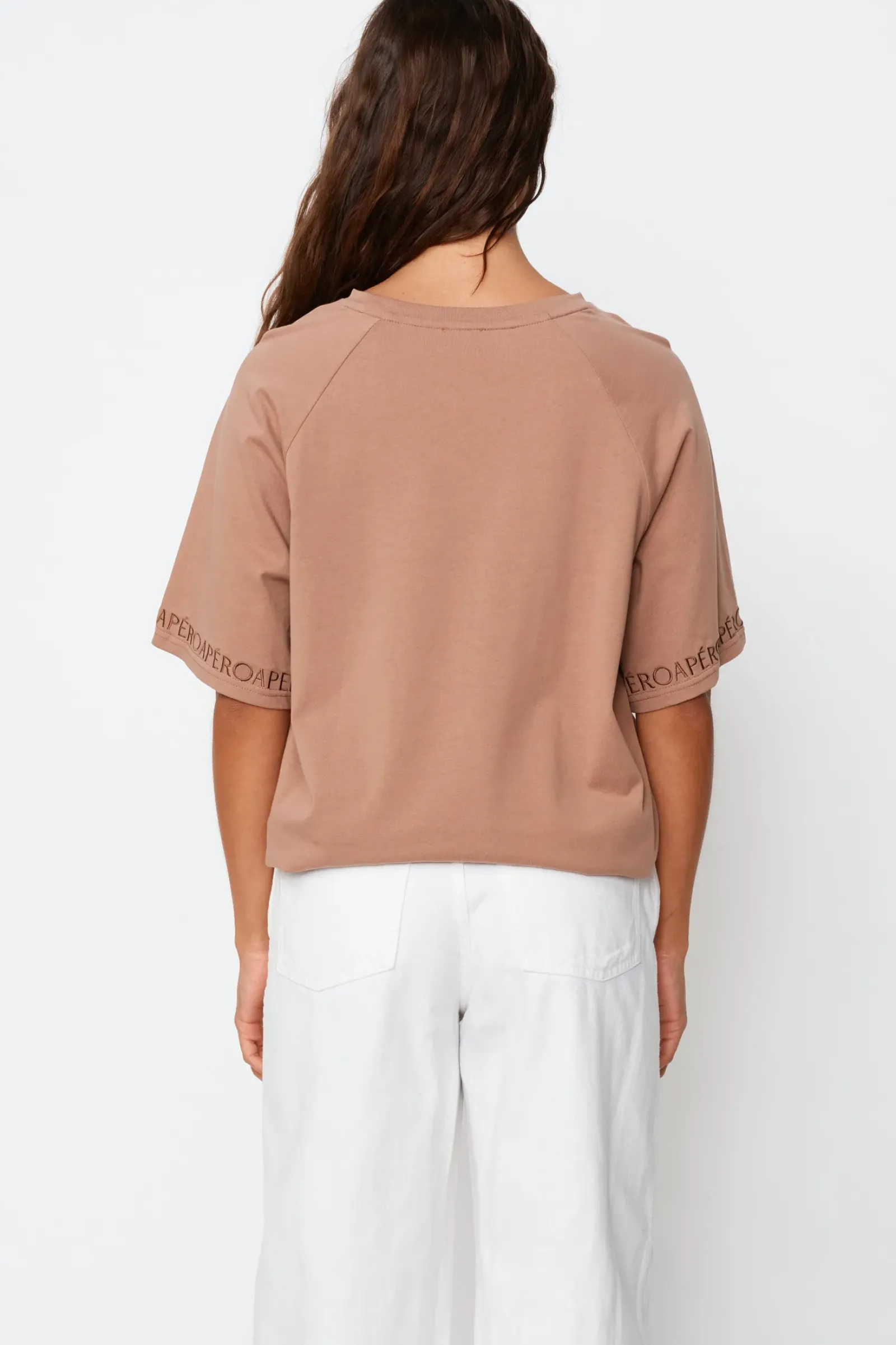 Women Apero Logo Sleeve Box Cut Tee - Mocha