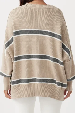 Women ARCAA Harper Stripe Sweater - Taupe, Cream & Dark Grey Marle