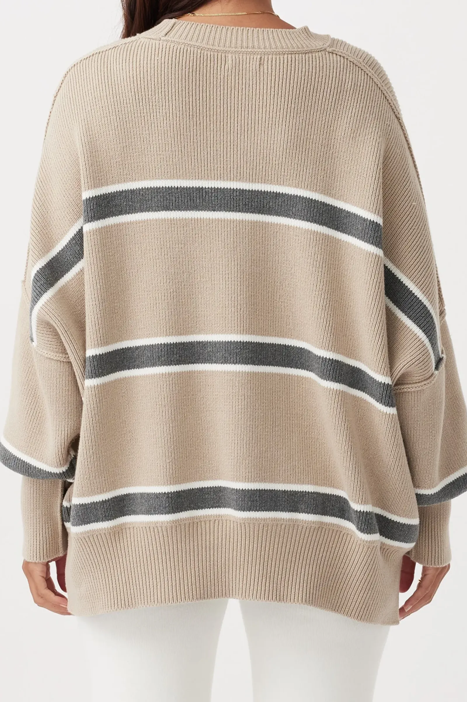 Women ARCAA Harper Stripe Sweater - Taupe, Cream & Dark Grey Marle