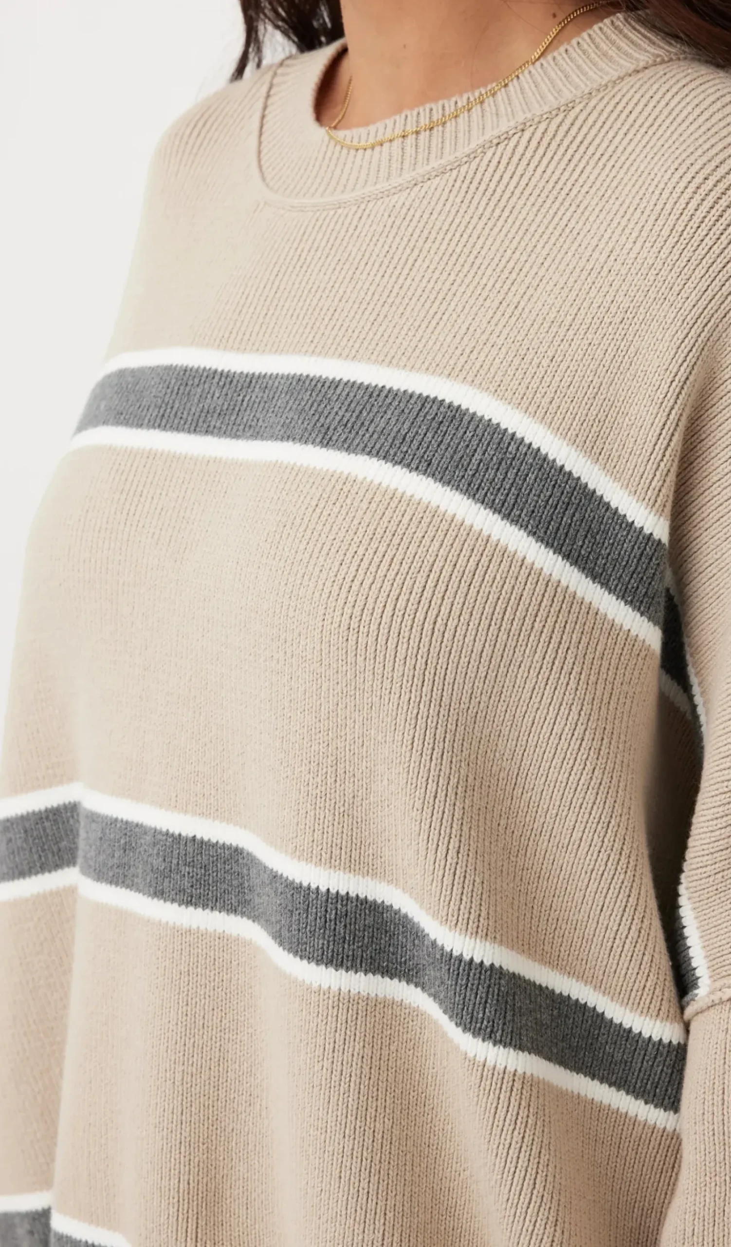 Women ARCAA Harper Stripe Sweater - Taupe, Cream & Dark Grey Marle