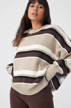 Women ARCAA Harper Stripe Sweater - Chocolate, Cream & Black