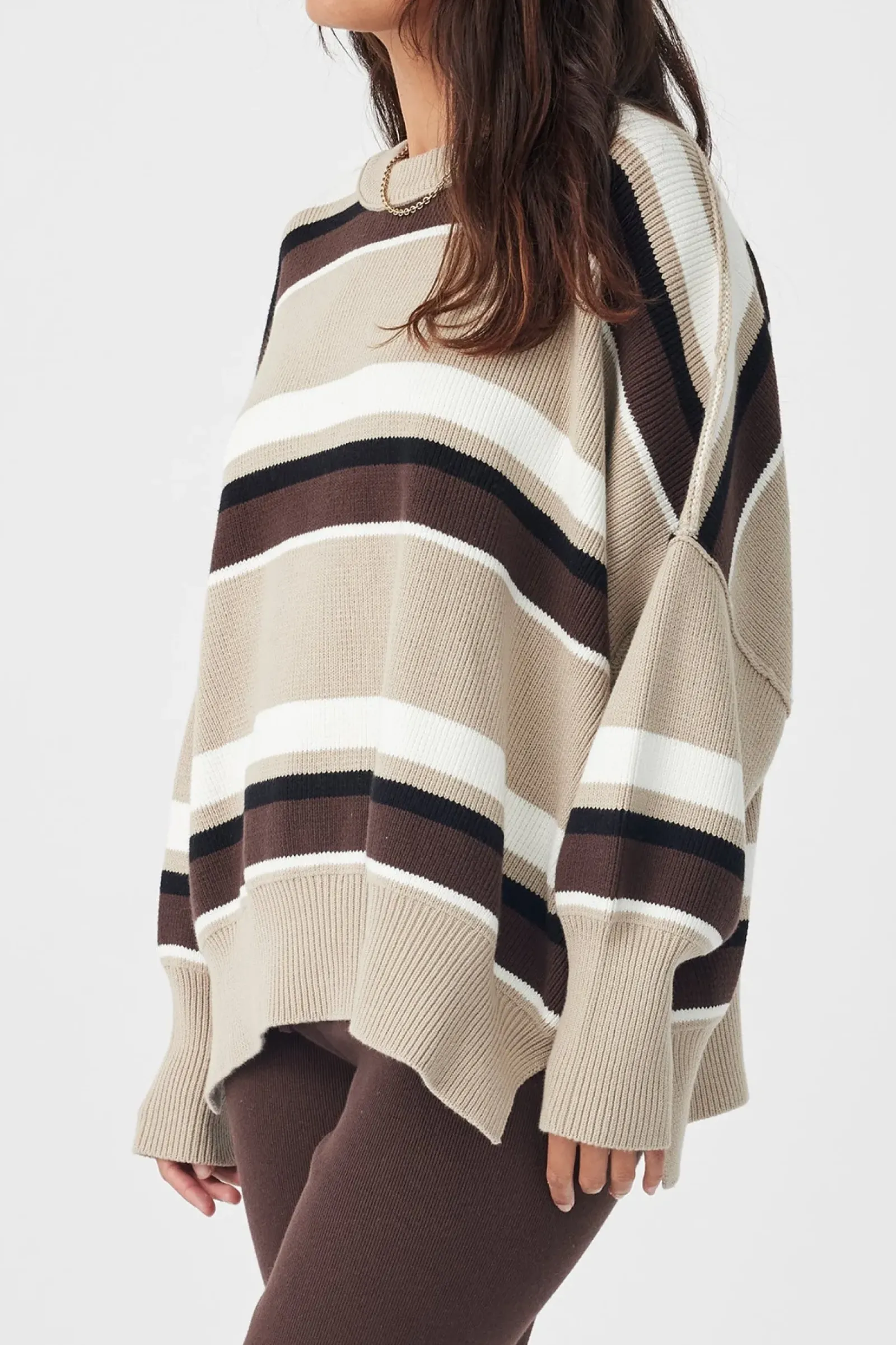 Women ARCAA Harper Stripe Sweater - Chocolate, Cream & Black