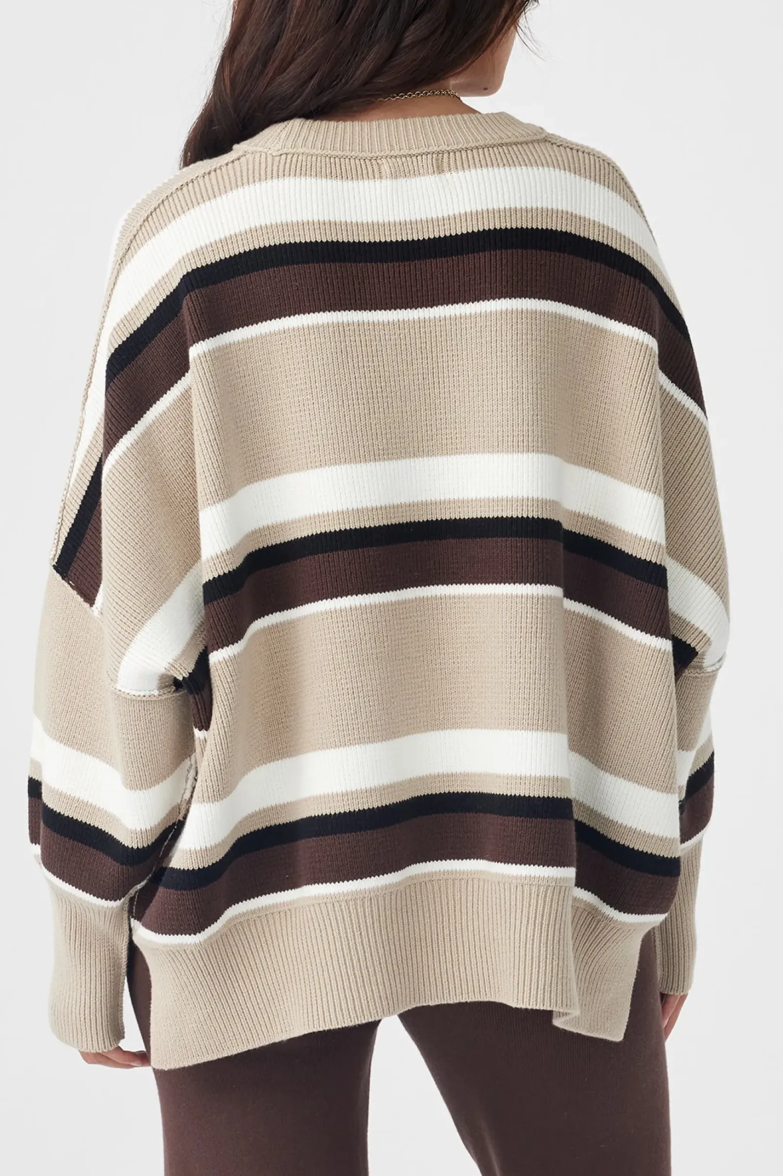 Women ARCAA Harper Stripe Sweater - Chocolate, Cream & Black