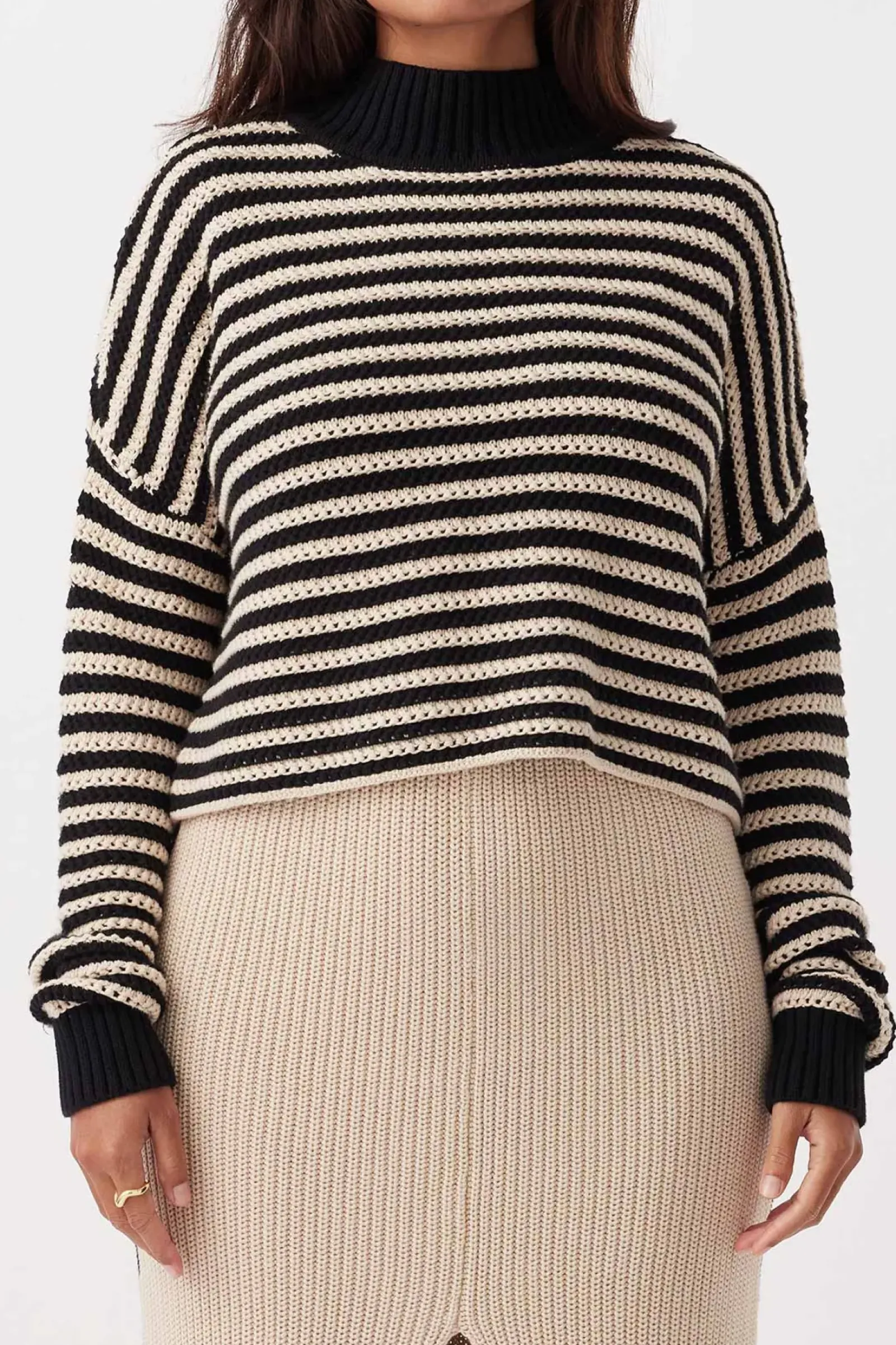 Women ARCAA June Cropped Sweater - Sand & Black