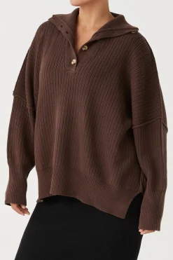 Women ARCAA Margo Button Up Sweater - Chocolate