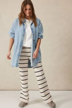 Women Ceres Life Bootleg Knit Pant - Ecru/Navy Stripe