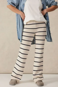 Women Ceres Life Bootleg Knit Pant - Ecru/Navy Stripe
