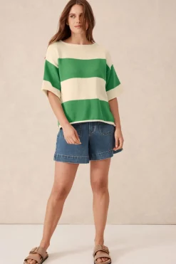 Women Ceres Life Boxy Knit Tee- Grass Stripe