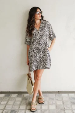 Women Ceres Life Boxy Shirt Dress - Leopard Linen Blend