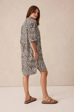 Women Ceres Life Boxy Shirt Dress - Leopard Linen Blend