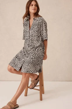 Women Ceres Life Boxy Shirt Dress - Leopard Linen Blend