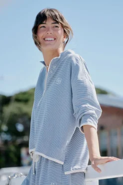 Women Ceres Life Boxy Zip Sweat - Moonlight Fine Stripe