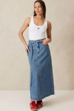 Women Ceres Life Contour Rib Scoop Tank - White/Black Monogram Embroidery