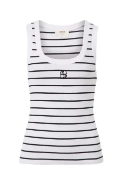 Women Ceres Life Contour Rib Scoop Tank - White/New Navy Monogram Embroidery