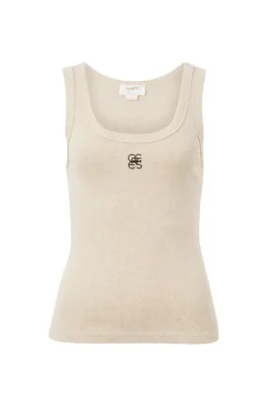 Women Ceres Life Contour Rib Scoop Tank - Oatmeal/Black Monogram Embroidery