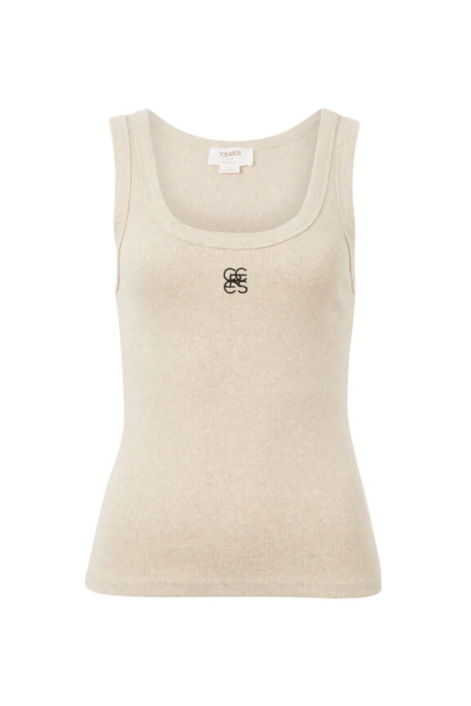 Women Ceres Life Contour Rib Scoop Tank - Oatmeal/Black Monogram Embroidery