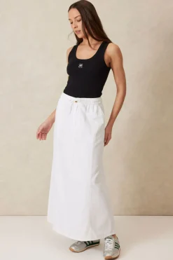 Women Ceres Life Contour Rib Scoop Tank - Black/White Monogram Embroidery