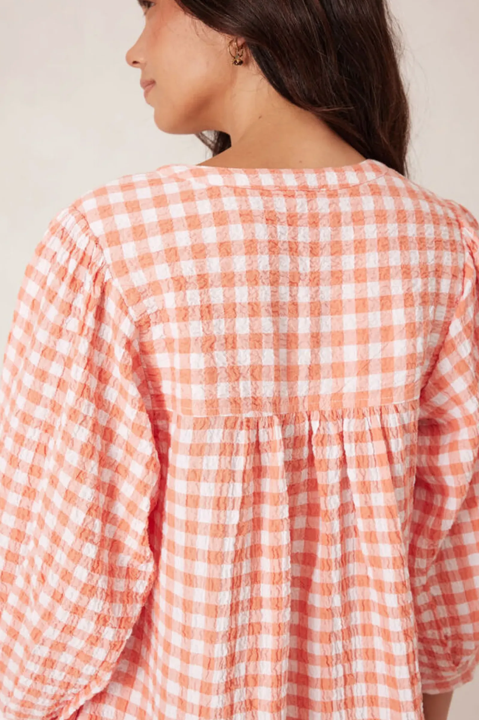 Women Ceres Life Crinkle Mini Dress - Coral/White Gingham