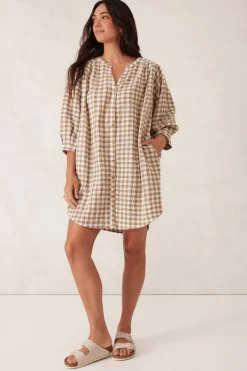 Women Ceres Life Crinkle Mini Dress - Fig Green/White Gingham