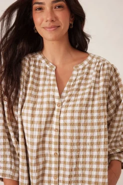 Women Ceres Life Crinkle Mini Dress - Fig Green/White Gingham