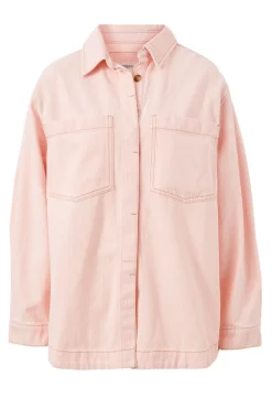 Women Ceres Life Curved Hem Shacket - Washed Coral Stripe