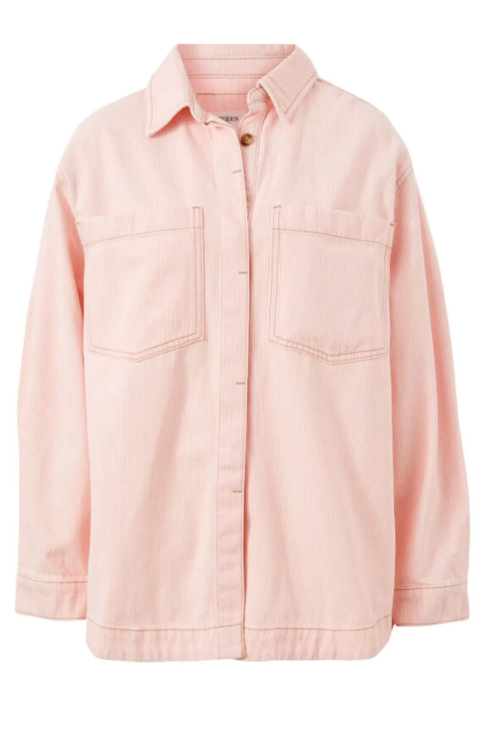 Women Ceres Life Curved Hem Shacket - Washed Coral Stripe