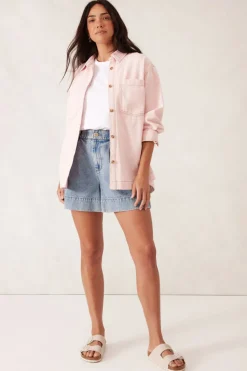 Women Ceres Life Curved Hem Shacket - Washed Coral Stripe