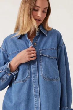Women Ceres Life Essentials Denim Shirt- Mid Blue Wash