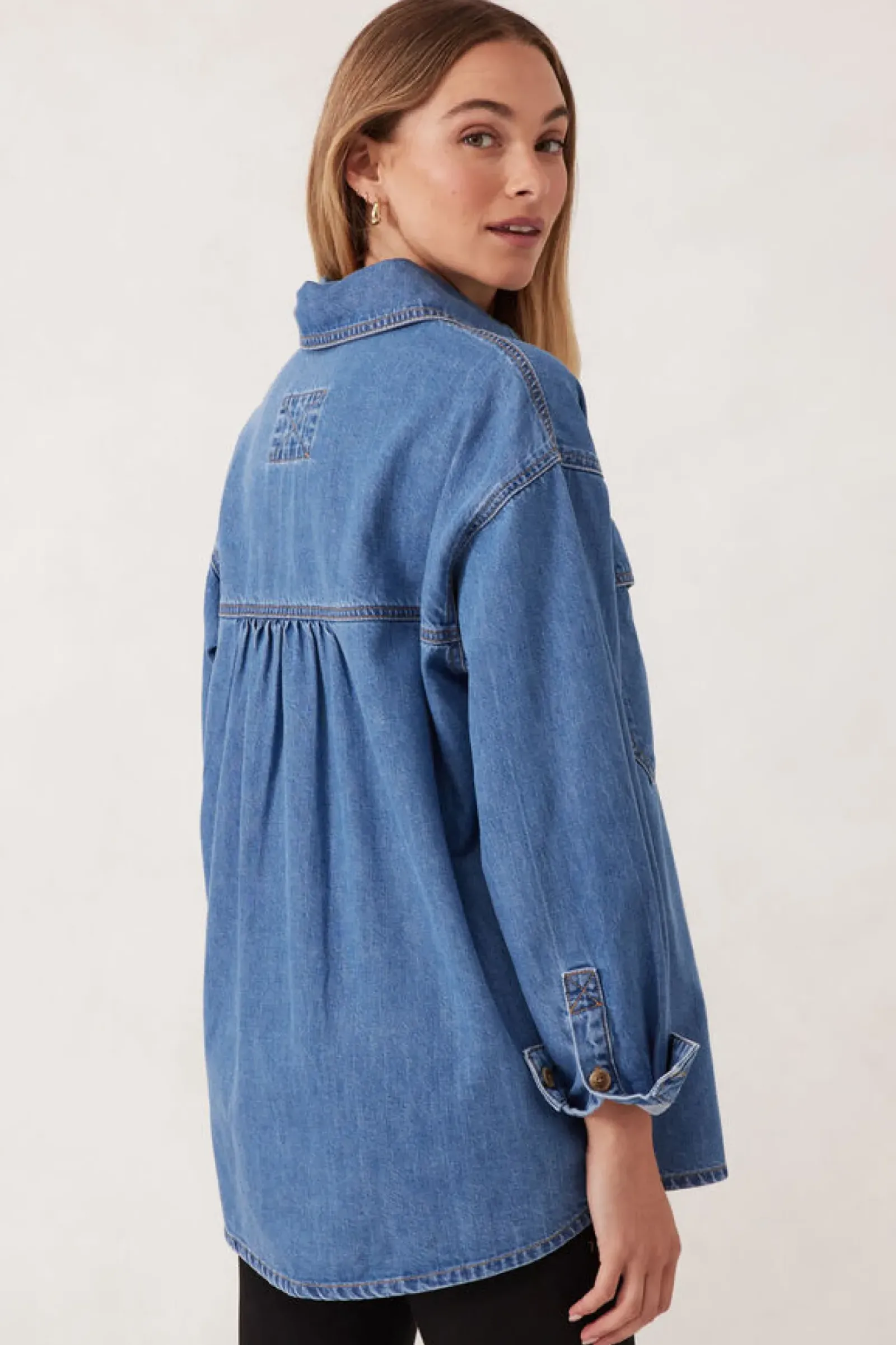 Women Ceres Life Essentials Denim Shirt- Mid Blue Wash