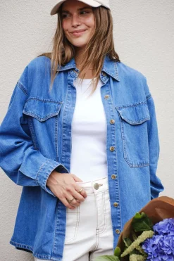 Women Ceres Life Essentials Denim Shirt- Mid Blue Wash