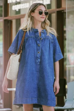 Women Ceres Life Half Placket Tunic Dress - Fresh Indigo