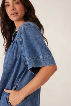 Women Ceres Life Half Placket Tunic Dress - Fresh Indigo