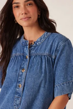 Women Ceres Life Half Placket Tunic Dress - Fresh Indigo