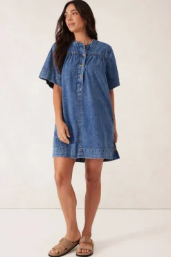 Women Ceres Life Half Placket Tunic Dress - Fresh Indigo