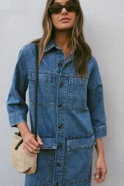 Women Ceres Life Half Sleeve Boxy Shirt Dress - Fresh Indigo Denim