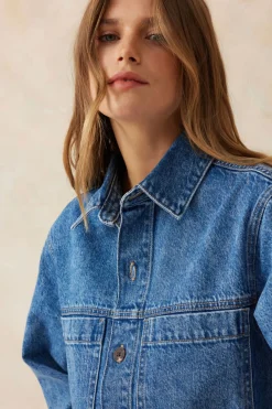 Women Ceres Life Half Sleeve Boxy Shirt Dress - Fresh Indigo Denim