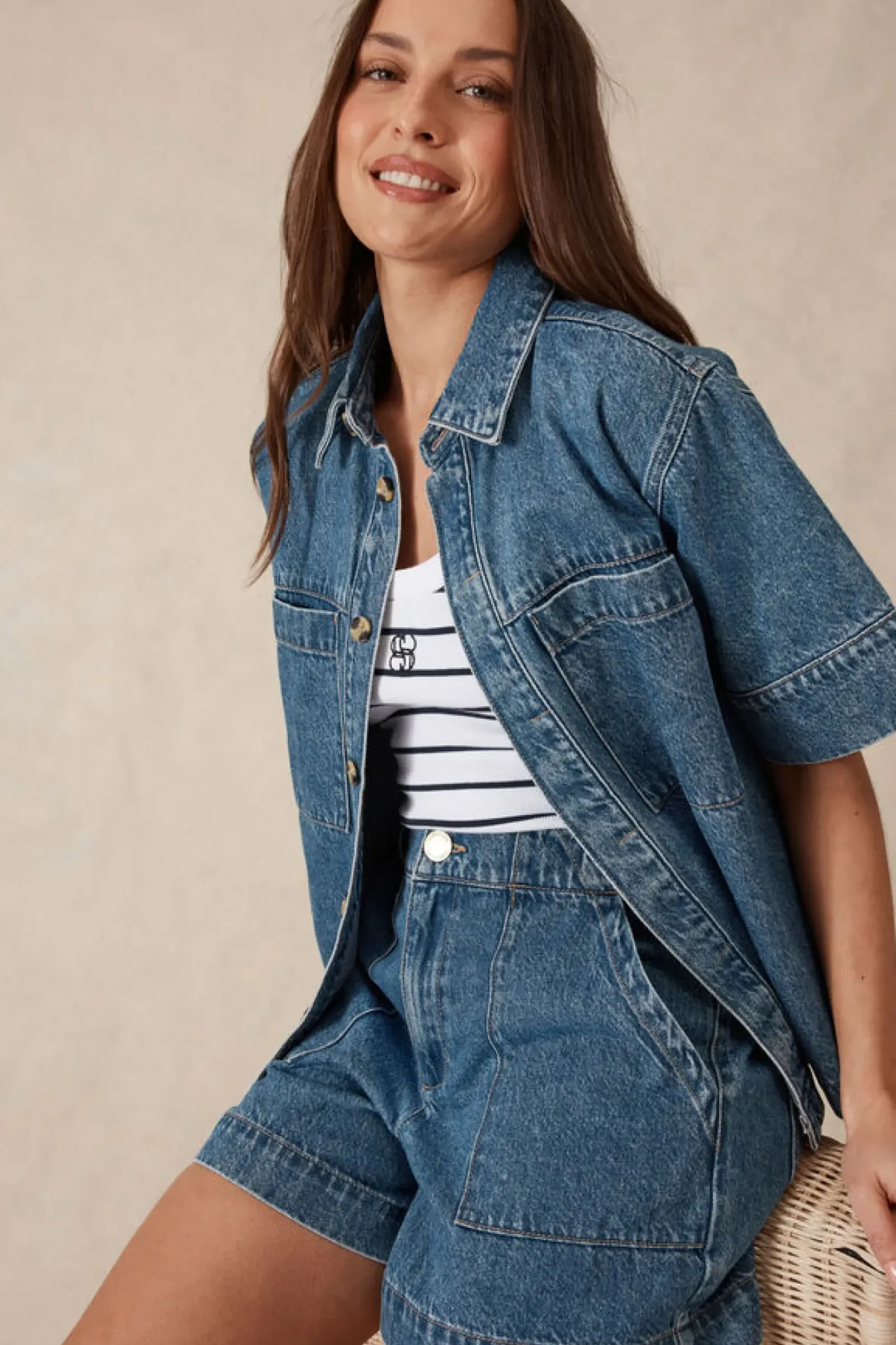 Women Ceres Life Jacqui Felgate Boxy Denim Shirt - Indigo Denim