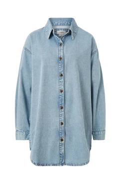 Women Ceres Life Longline Denim Shirt - Vintage blue