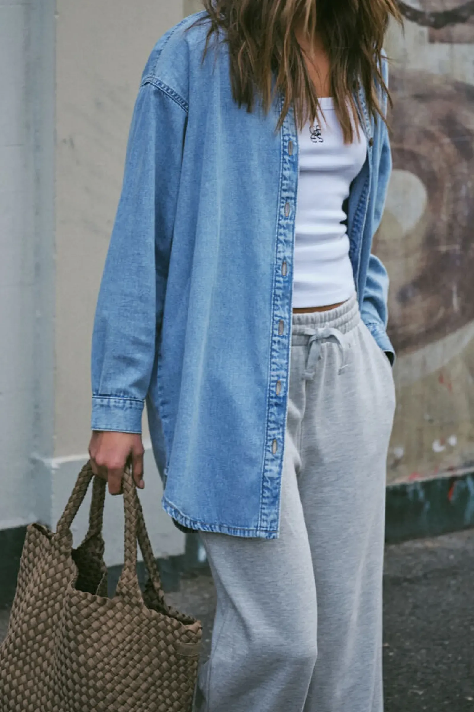 Women Ceres Life Longline Denim Shirt - Vintage blue