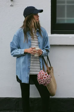 Women Ceres Life Longline Denim Shirt - Vintage blue