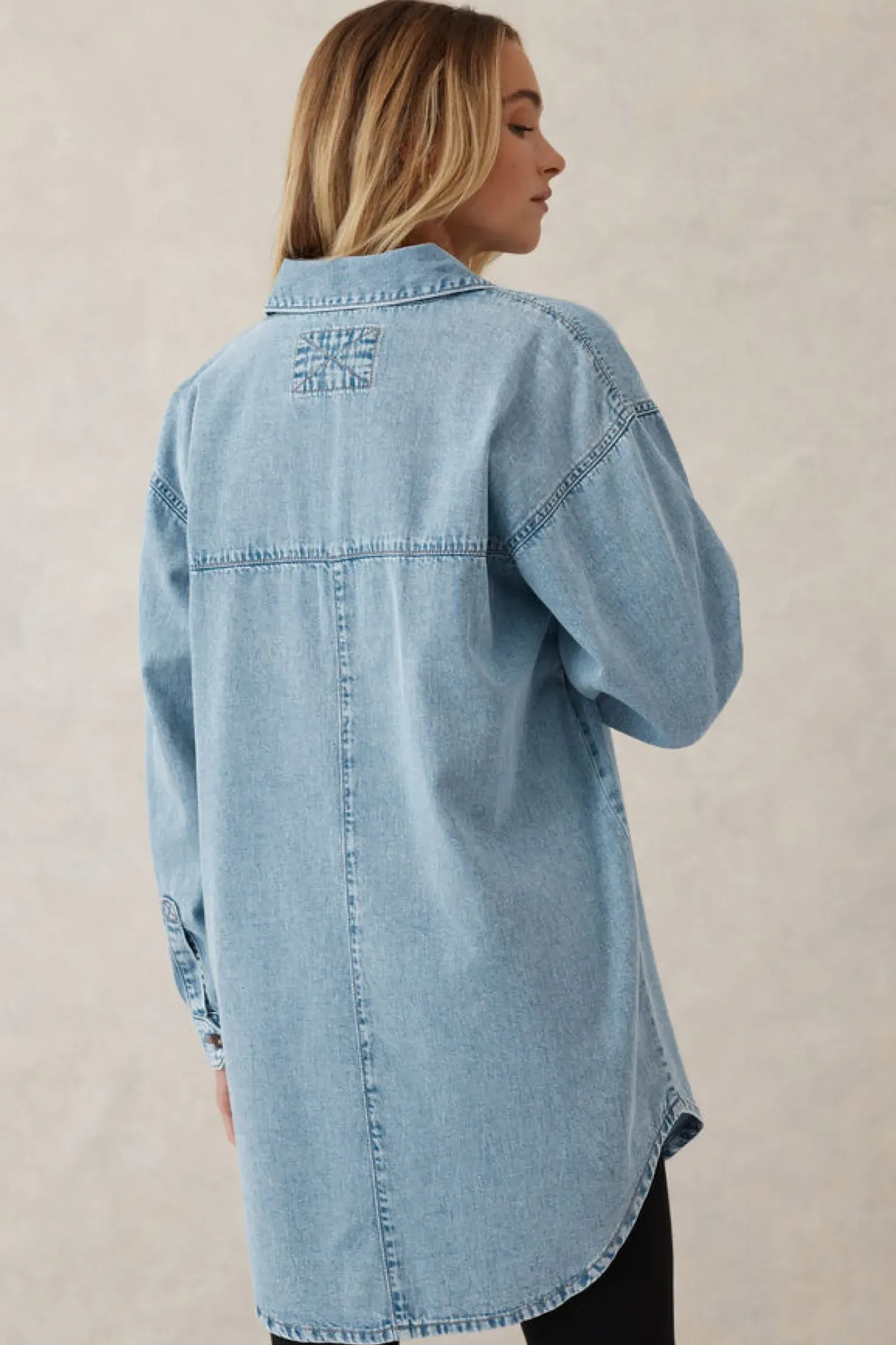 Women Ceres Life Longline Denim Shirt - Vintage blue