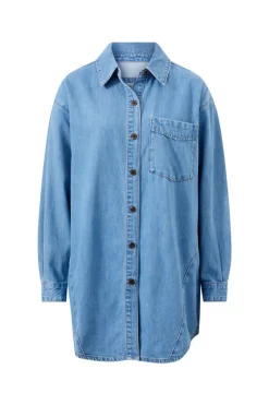 Women Ceres Life Longline Panelled Denim Shirt - Mid Vintage Blue