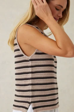 Women Ceres Life Mesh Knit Tank - String/Phantom Stripe