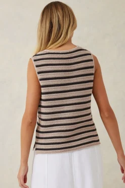 Women Ceres Life Mesh Knit Tank - String/Phantom Stripe