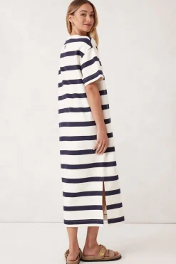 Women Ceres Life Midi Terry Dress - White Navy Bold Stripe