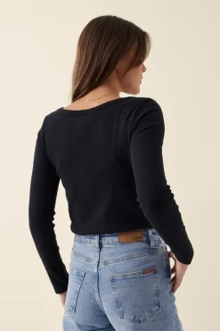 Women Ceres Life Organic Rib Long Sleeve Top - Black