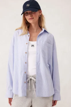 Women Ceres Life Oversized Poplin Shirt - White Heritage Blue Stripe