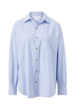 Women Ceres Life Oversized Poplin Shirt - White Heritage Blue Stripe