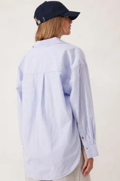 Women Ceres Life Oversized Poplin Shirt - White Heritage Blue Stripe